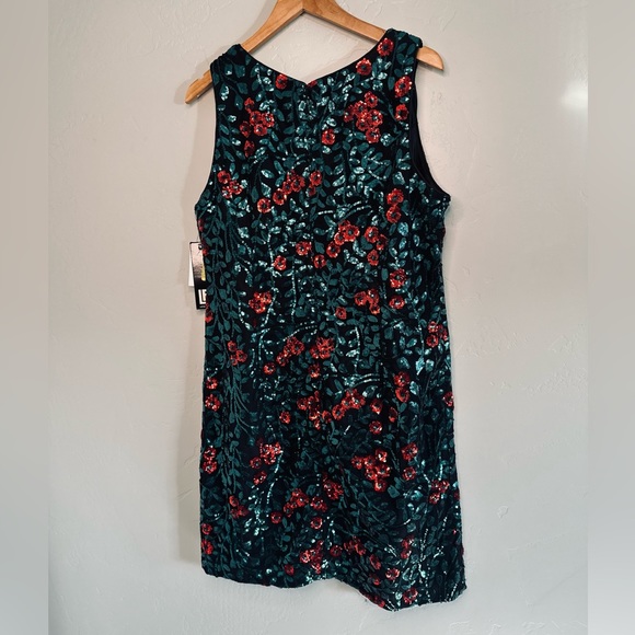 Leslie Fay Sequin Dress Floral Black Red Roses Sleeveless SZ 16 NWT - Picture 3 of 16
